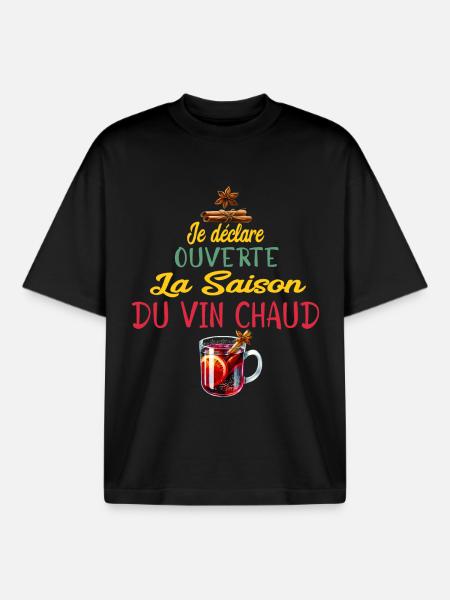 Ouverture Vin Chaud Saison - T-shirt unisexe boxy épais biologique Stanley/Stella - noir