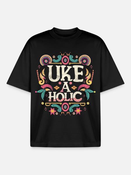 Uke-aholic - T-shirt unisexe boxy épais biologique Stanley/Stella - noir