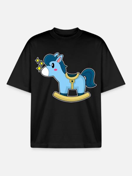 Un joli cheval à bascule - T-shirt unisexe boxy épais biologique Stanley/Stella - noir