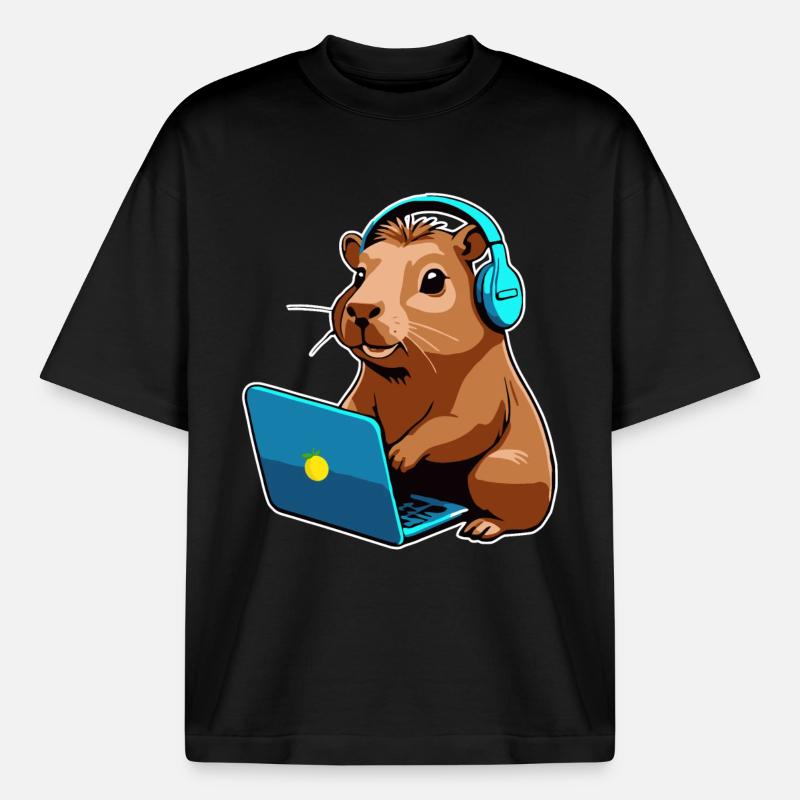 Capybara Programmierer Coder Computer - Boxy Heavyweight Unisex Organic T-Shirt von Stanley/Stella - Schwarz