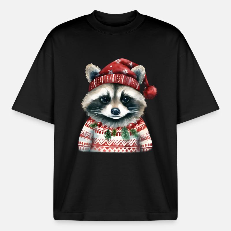 Herr Waschbär im Norweger-Pulli - Boxy Heavyweight Unisex Organic T-Shirt von Stanley/Stella - Schwarz