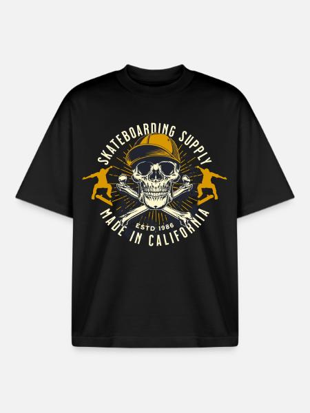 Skelettskate California Emblem - Boxy Heavyweight Unisex Organic T-Shirt von Stanley/Stella - Schwarz