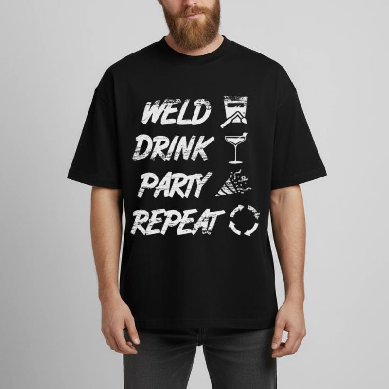 welding, drinking, celebrating, repeating Boxy Heavyweight Unisex Organic T-Shirt by Stanley/Stella