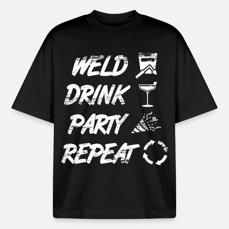welding, drinking, celebrating, repeating - Boxy Heavyweight Unisex Organic T-Shirt by Stanley/Stella - black
