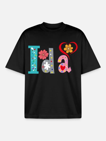 Personalized Ida Name - Boxy Heavyweight Unisex Organic T-Shirt by Stanley/Stella - black