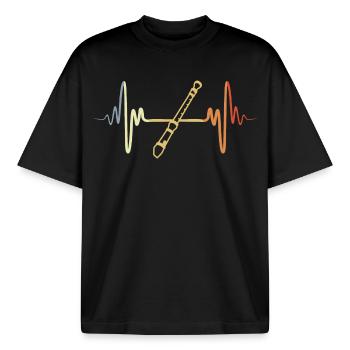 Flûte rétro - T-shirt unisexe boxy épais biologique Stanley/Stella - noir - Devant - AI Model Male 185 light (185cm) & AI Model Female 172 dark (172cm)