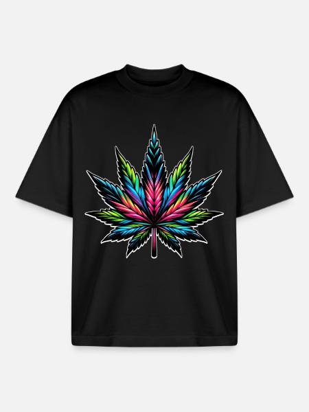 Cannabis Neon Psychedelic Design - Boxy Heavyweight Unisex Organic T-Shirt by Stanley/Stella - black