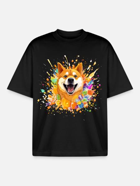 Doge coin color Splash dog - Boxy Heavyweight Unisex Organic T-Shirt von Stanley/Stella - Schwarz