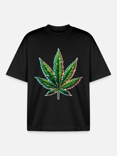 Cannabis Glitch - Boxy Heavyweight Unisex Organic T-Shirt by Stanley/Stella - black
