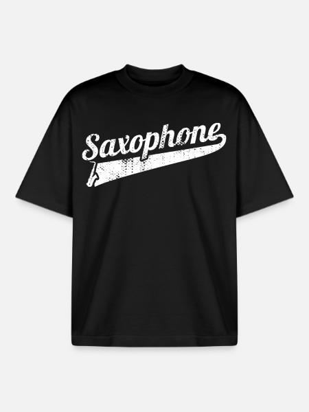 Saxophone drôle - T-shirt unisexe boxy épais biologique Stanley/Stella - noir