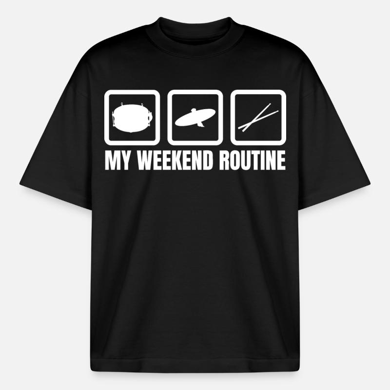 Schlagzeuger Wochenendroutine - Boxy Heavyweight Unisex Organic T-Shirt von Stanley/Stella - Schwarz