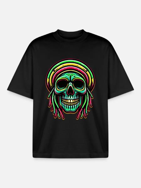 Reggae-Schädel Dekofigur Rasta-Kultur - Boxy Heavyweight Unisex Organic T-Shirt von Stanley/Stella - Schwarz