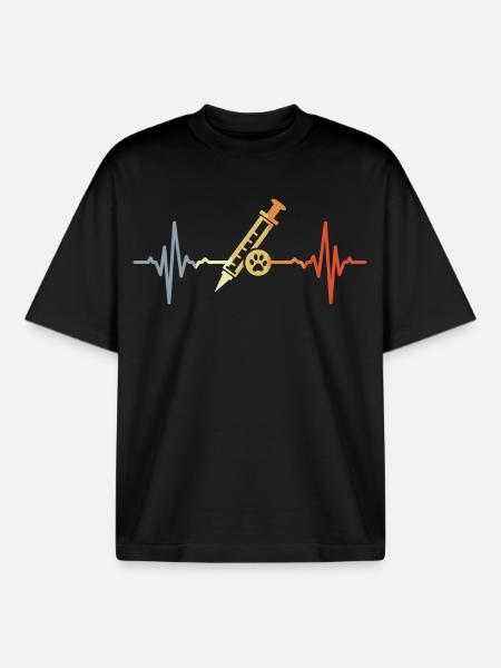 Veterinary Syringe ECG - Boxy Heavyweight Unisex Organic T-Shirt by Stanley/Stella - black
