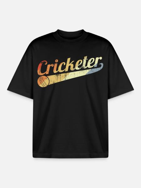 Retro Cricketer - Boxy Heavyweight Unisex Organic T-Shirt by Stanley/Stella - black