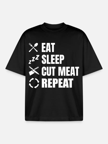 Eat, sleep, butchers, repeat - Boxy Heavyweight Unisex Organic T-Shirt by Stanley/Stella - black