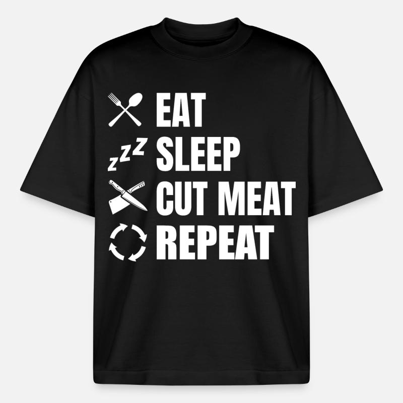 Manger, dormir, boucher, répéter - T-shirt unisexe boxy épais biologique Stanley/Stella - noir