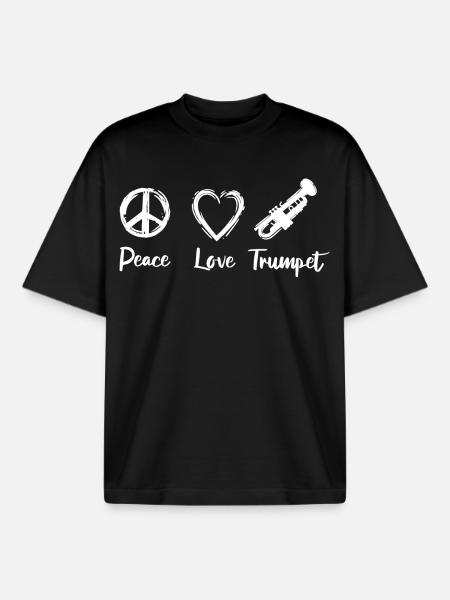 Peace Love Trumpet - Boxy Heavyweight Unisex Organic T-Shirt by Stanley/Stella - black
