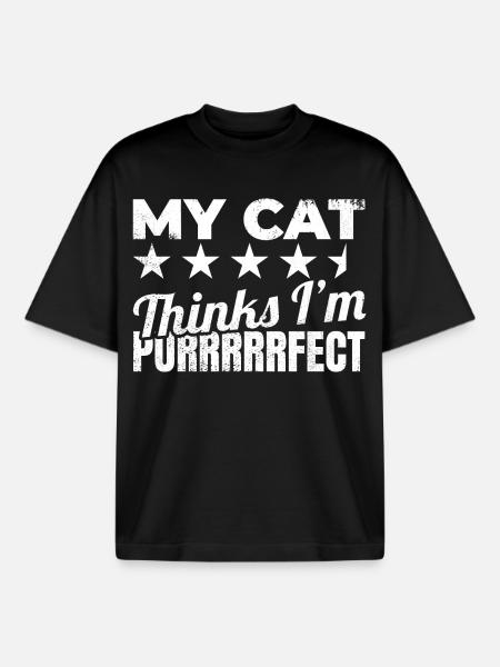 Mon chat me trouve ronronnant - T-shirt unisexe boxy épais biologique Stanley/Stella - noir