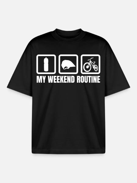 Mountain Bike Weekend Routine - Boxy Heavyweight Unisex Organic T-Shirt by Stanley/Stella - black