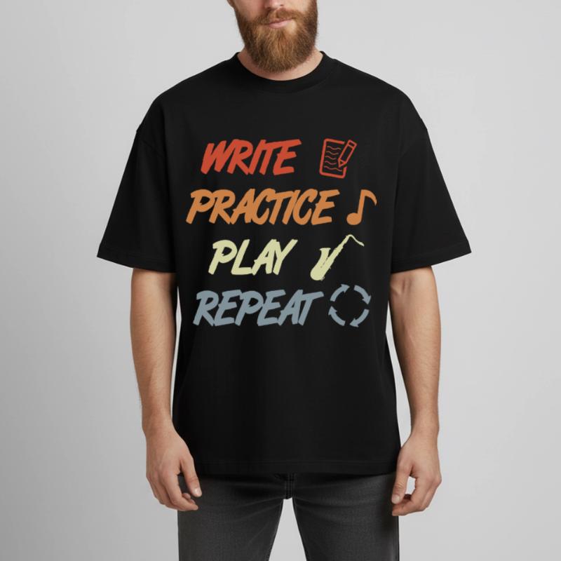 Write Practice Play Repeat Boxy Heavyweight Unisex Organic T-Shirt by Stanley/Stella