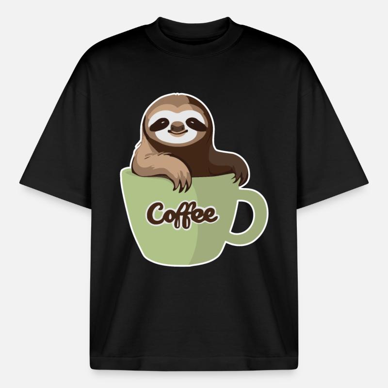 Faultier in einer Kaffeetasse - Boxy Heavyweight Unisex Organic T-Shirt von Stanley/Stella - Schwarz