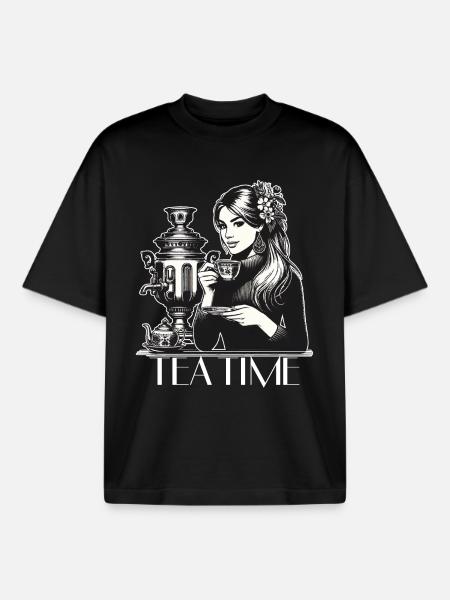 Samowar Teezeit Frau Geschenk - Boxy Heavyweight Unisex Organic T-Shirt von Stanley/Stella - Schwarz