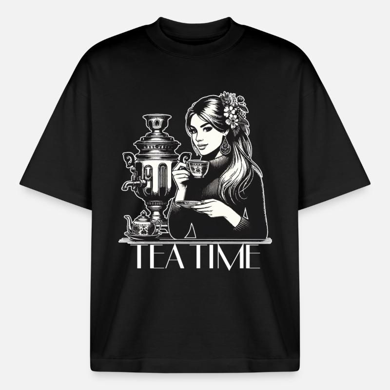 Samowar Teezeit Frau Geschenk - Boxy Heavyweight Unisex Organic T-Shirt von Stanley/Stella - Schwarz