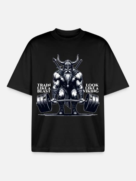 Viking Deadlift Gift - Boxy Heavyweight Unisex Organic T-Shirt by Stanley/Stella - black