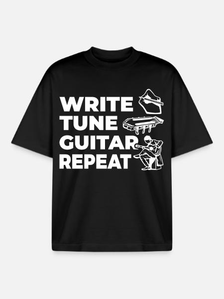 Write Tune Guitar Repeat - Boxy Heavyweight Unisex Organic T-Shirt by Stanley/Stella - black