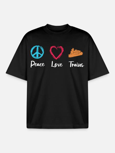 Peace Love Trains - Boxy Heavyweight Unisex Organic T-Shirt by Stanley/Stella - black