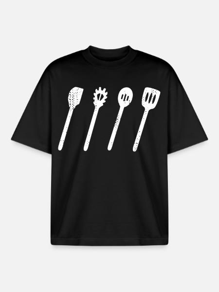 Wooden Spoon Set Drawing - Boxy Heavyweight Unisex Organic T-Shirt by Stanley/Stella - black