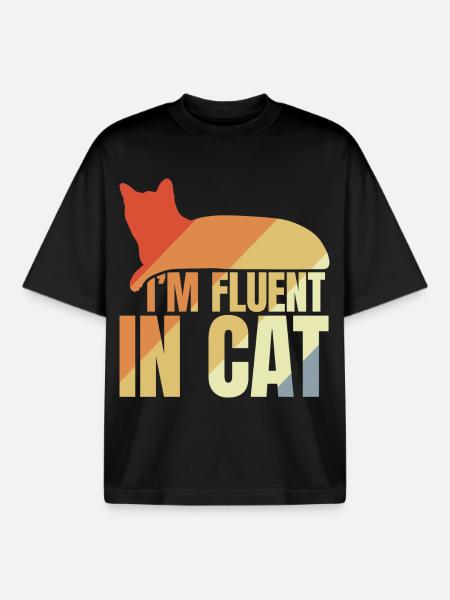 I'm Fluent In Cat - Boxy Heavyweight Unisex Organic T-Shirt by Stanley/Stella - black