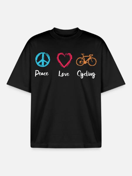 Peace Love Cycling - Boxy Heavyweight Unisex Organic T-Shirt by Stanley/Stella - black