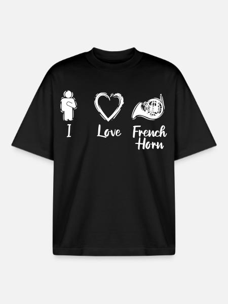 I Love French Horn - Boxy Heavyweight Unisex Organic T-Shirt by Stanley/Stella - black
