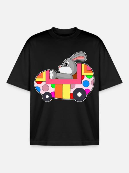 Bunny Easter Car - Boxy Heavyweight Unisex Organic T-Shirt by Stanley/Stella - black