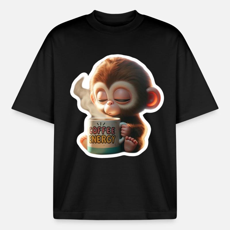 Kaffee Energie Affe Illustration - Boxy Heavyweight Unisex Organic T-Shirt von Stanley/Stella - Schwarz