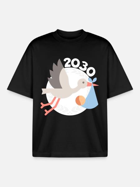 Cigogne avec bébé 2030 - T-shirt unisexe boxy épais biologique Stanley/Stella - noir