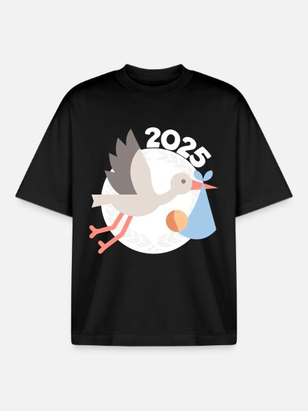 Cigogne avec bébé 2025 - T-shirt unisexe boxy épais biologique Stanley/Stella - noir
