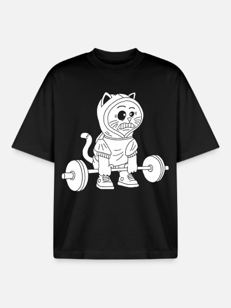 La puissance du chaton blanc - T-shirt unisexe boxy épais biologique Stanley/Stella - noir