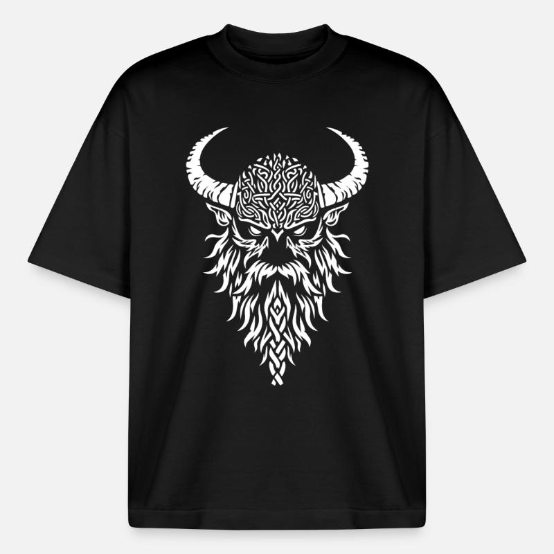Viking warrior head - Boxy Heavyweight Unisex Organic T-Shirt by Stanley/Stella - black