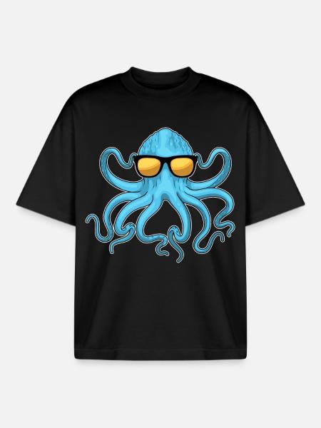 Octopus Sunglasses - Boxy Heavyweight Unisex Organic T-Shirt by Stanley/Stella - black