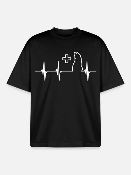 Veterinary Cat Heartbeat - Boxy Heavyweight Unisex Organic T-Shirt by Stanley/Stella - black