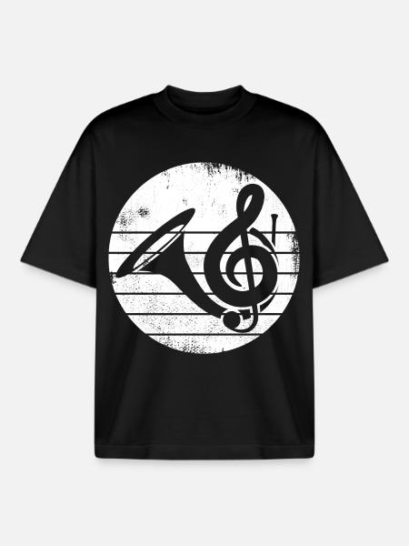 French Horn Drawing - Boxy Heavyweight Unisex Organic T-Shirt by Stanley/Stella - black