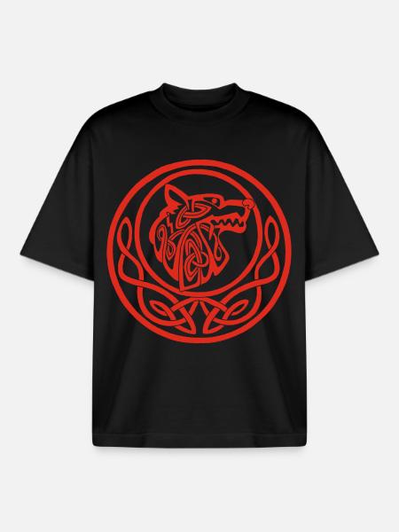 Roter Wolf Mondsymbol - Boxy Heavyweight Unisex Organic T-Shirt von Stanley/Stella - Schwarz