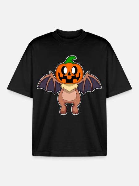 Bat Halloween Pumpkin - Boxy Heavyweight Unisex Organic T-Shirt by Stanley/Stella - black
