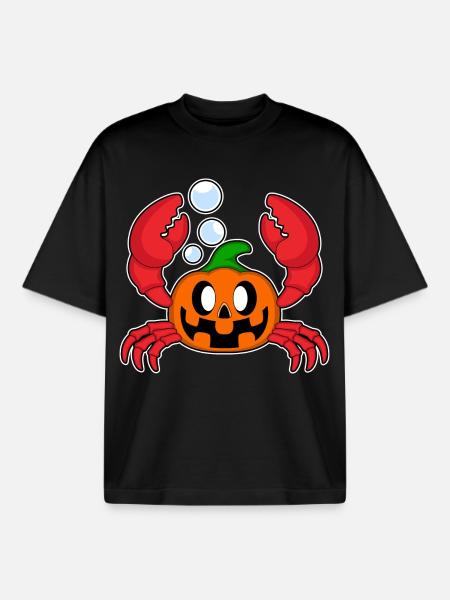 Crab Halloween Pumpkin - Boxy Heavyweight Unisex Organic T-Shirt by Stanley/Stella - black