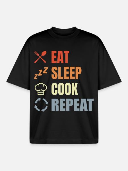 Eating, sleeping, cooking, repeating - Boxy Heavyweight Unisex Organic T-Shirt by Stanley/Stella - black