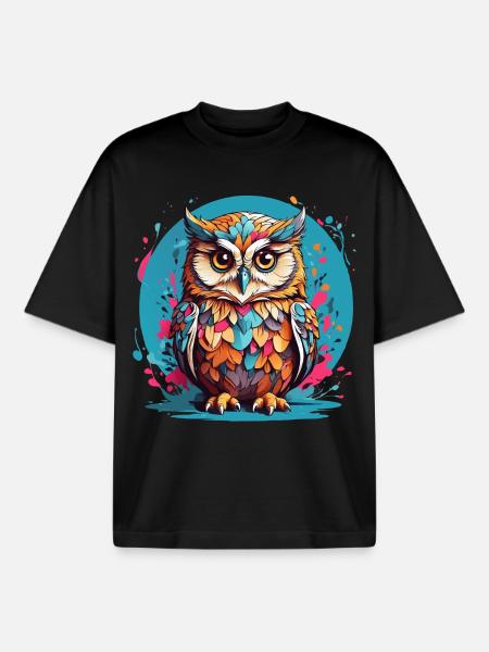 Liebenswerte Eule auf Farbklecksen - Boxy Heavyweight Unisex Organic T-Shirt von Stanley/Stella - Schwarz