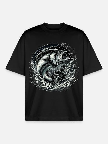 Fishing Angler Dynamic Gift - Boxy Heavyweight Unisex Organic T-Shirt by Stanley/Stella - black