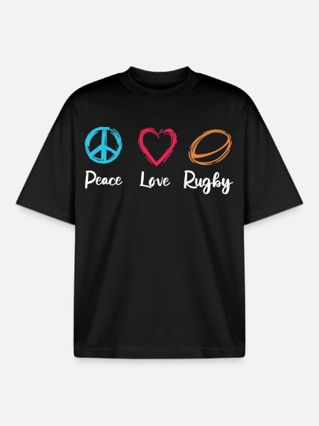 Peace Love Rugby - Boxy Heavyweight Unisex Organic T-Shirt by Stanley/Stella - black